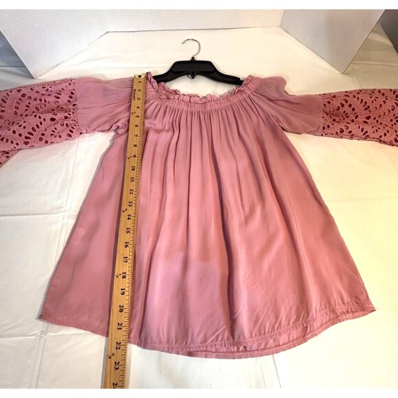 Pink Off-Shoulder Blouse W/ Eyelet Bell Sleeves For Women - Size Small - Picture 4 of 6